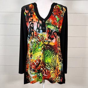 Multicolor Abstract Animal Print Long Sleeve Knit Shirt Size M